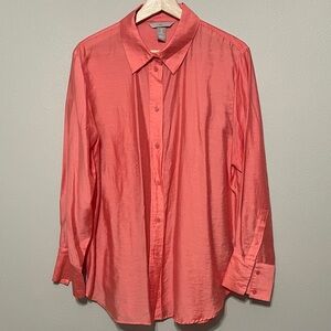 H&M Oversized Coral-Red Button-Down Blouse, M